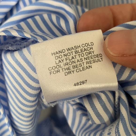 Blue and white striped Flamingo embroidered print wrap dress with ruffle bottom - Picture 10 of 12